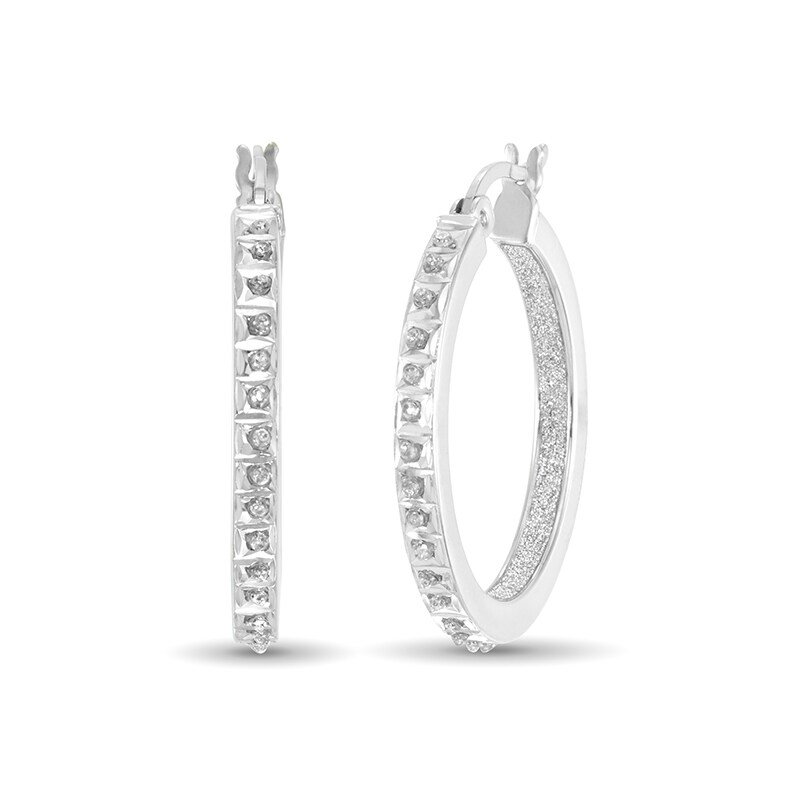 Main Image 1 of Previously Owned - Diamond Fascination™ 25.0mm Hoop Earrings in Sterling Silver with Platinum Plate