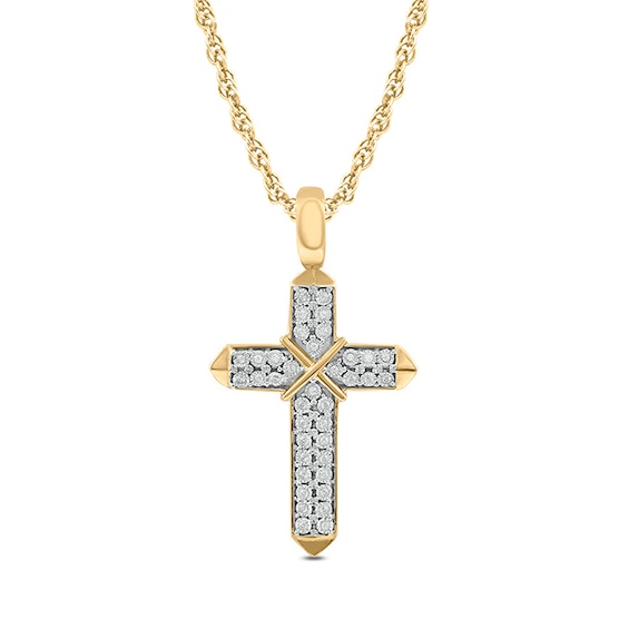 Previously Owned - Men's 1/8 CT. T.w. Diamond Double Row "X" Cross Pendant in 10K Gold