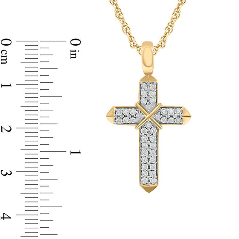 Main Image 2 of Previously Owned - Men's 1/8 CT. T.W. Diamond Double Row "X" Cross Pendant in 10K Gold