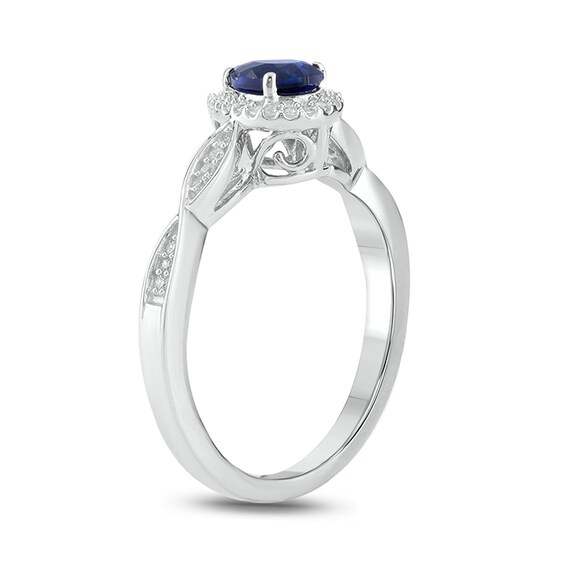 Previously Owned - Pear-Shaped Blue Lab-Created Sapphire and 1/10 CT. T.w. Diamond Engagement Ring in Sterling Silver