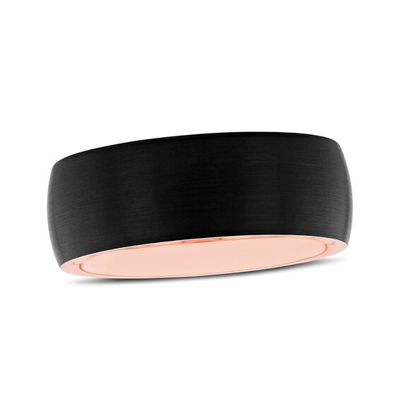 Previously Owned - 8.0mm Brushed Dome Wedding Band in Tungsten with Black and Rose IP