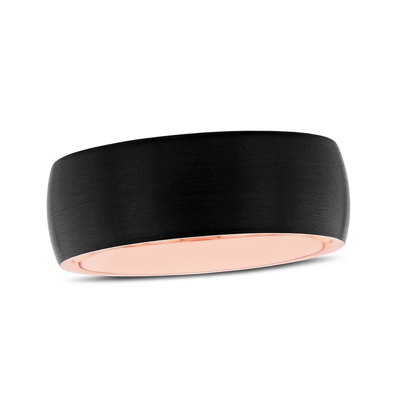 Main Image 1 of Previously Owned - 8.0mm Brushed Dome Wedding Band in Tungsten with Black and Rose IP
