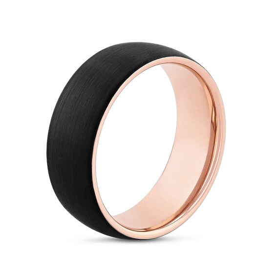 Previously Owned - 8.0mm Brushed Dome Wedding Band in Tungsten with Black and Rose IP