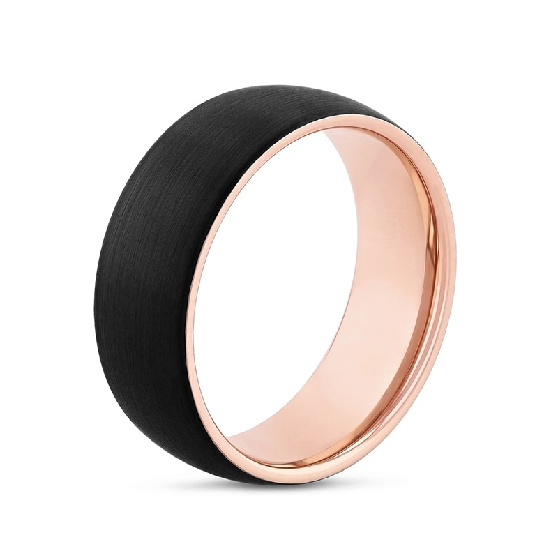 Main Image 2 of Previously Owned - 8.0mm Brushed Dome Wedding Band in Tungsten with Black and Rose IP