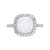 Thumbnail Image 3 of Previously Owned - 9.0mm Cushion-Cut Lab-Created Opal and White Sapphire Frame Ring in Sterling Silver