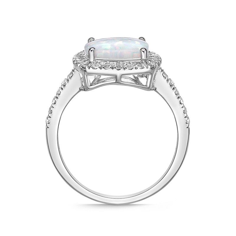 Main Image 4 of Previously Owned - 9.0mm Cushion-Cut Lab-Created Opal and White Sapphire Frame Ring in Sterling Silver
