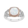 Thumbnail Image 1 of Previously Owned - Cushion-Cut Lab-Created Opal and 1/20 CT. T.W. Diamond Split Leaf-Sides Ring in 10K Two-Tone Gold