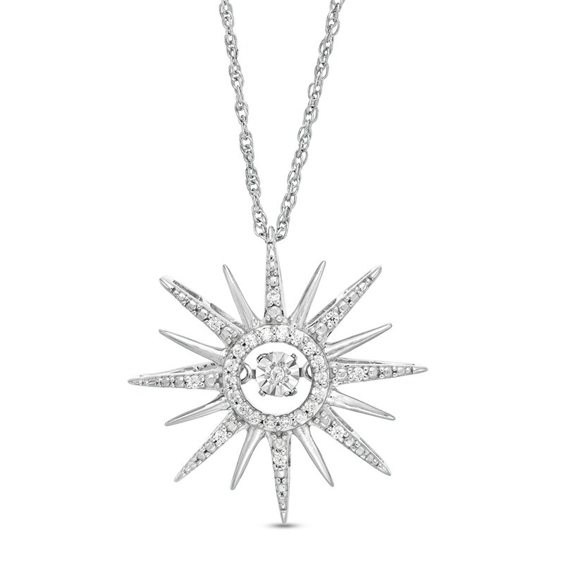 Main Image 1 of Previously Owned - 1/10 CT. T.W. Diamond Sunburst Pendant in Sterling Silver