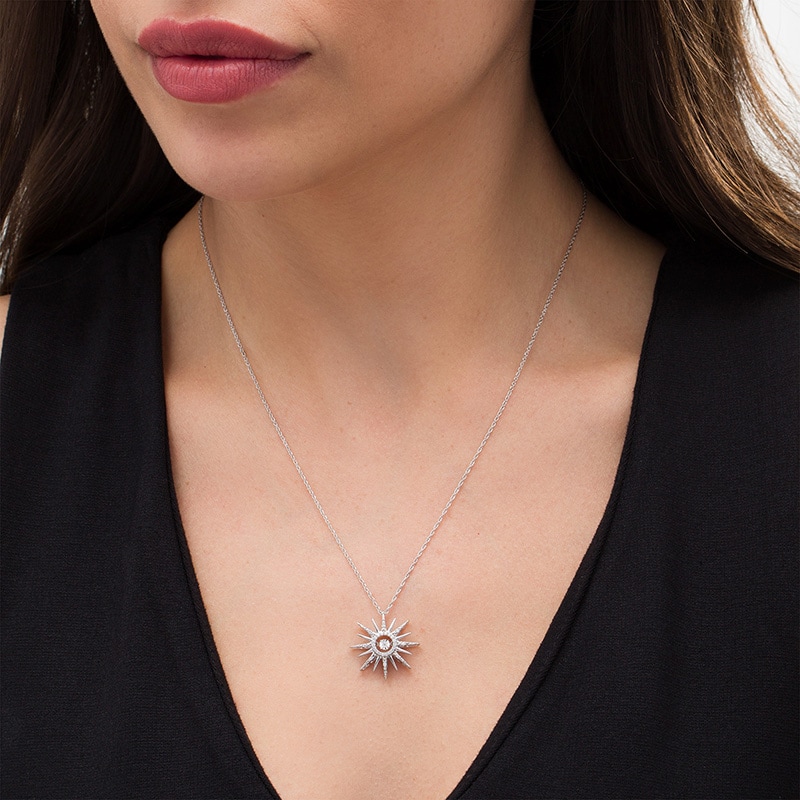 Main Image 2 of Previously Owned - 1/10 CT. T.W. Diamond Sunburst Pendant in Sterling Silver