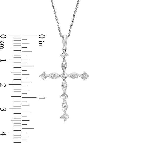 Previously Owned - 1/10 CT. T.w. Diamond Art Deco Cross Pendant in Sterling Silver