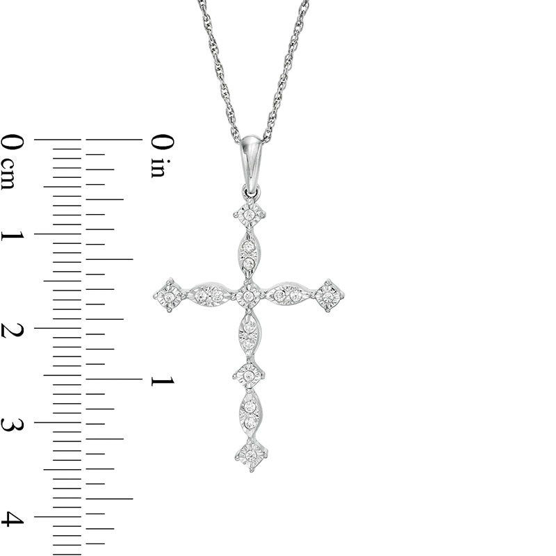 Main Image 3 of Previously Owned - 1/10 CT. T.W. Diamond Art Deco Cross Pendant in Sterling Silver