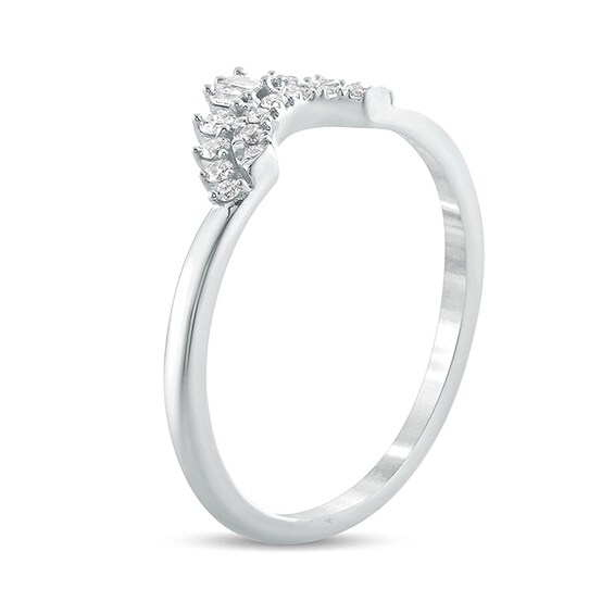 Previously Owned - 1/6 CT. T.w. Baguette and Round Diamond Contour Wedding Band in 10K White Gold