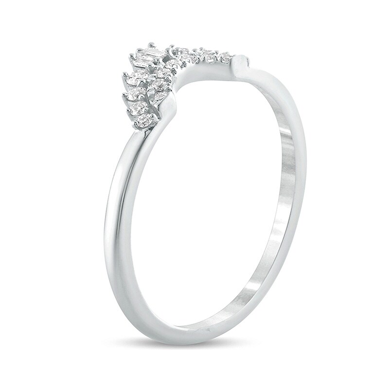 Main Image 2 of Previously Owned - 1/6 CT. T.W. Baguette and Round Diamond Contour Wedding Band in 10K White Gold