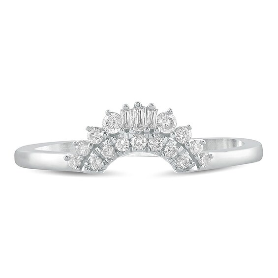 Previously Owned - 1/6 CT. T.w. Baguette and Round Diamond Contour Wedding Band in 10K White Gold
