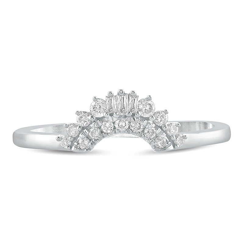 Main Image 3 of Previously Owned - 1/6 CT. T.W. Baguette and Round Diamond Contour Wedding Band in 10K White Gold