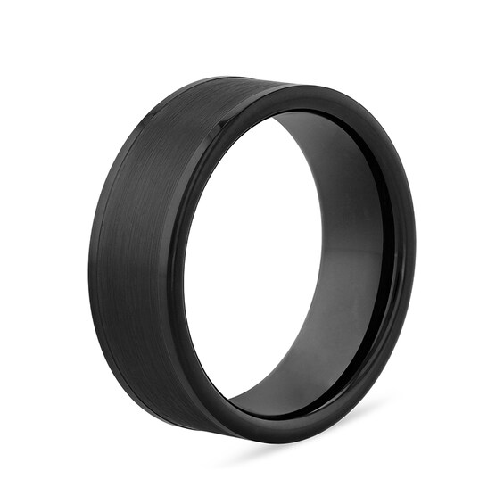Previously Owned - 8.0mm Brushed Inlay Comfort-Fit Engravable Wedding Band in Tungsten with Black IP (1 Line)