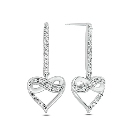Previously Owned - 1/6 CT. T.w. Diamond Infinity Heart Drop Earrings in Sterling Silver