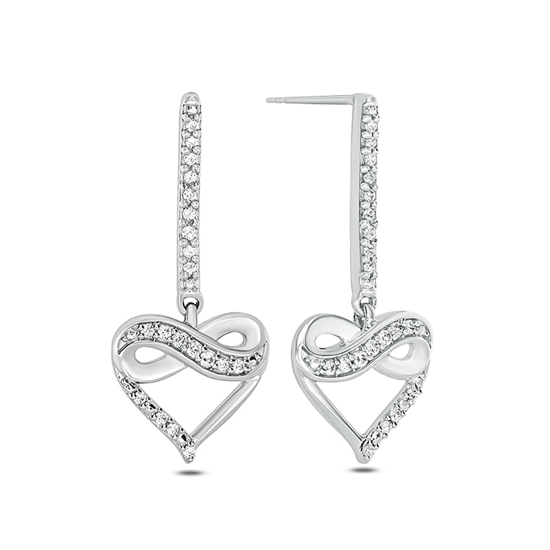 Main Image 1 of Previously Owned - 1/6 CT. T.W. Diamond Infinity Heart Drop Earrings in Sterling Silver