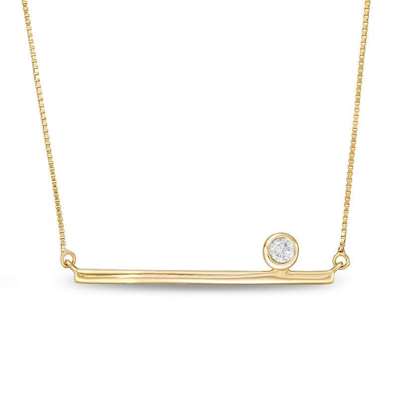Main Image 1 of Previously Owned - Marilyn Monroe™ Collection 1/15 CT. Diamond Sideways Bar Necklace in 10K Gold - 16.5"