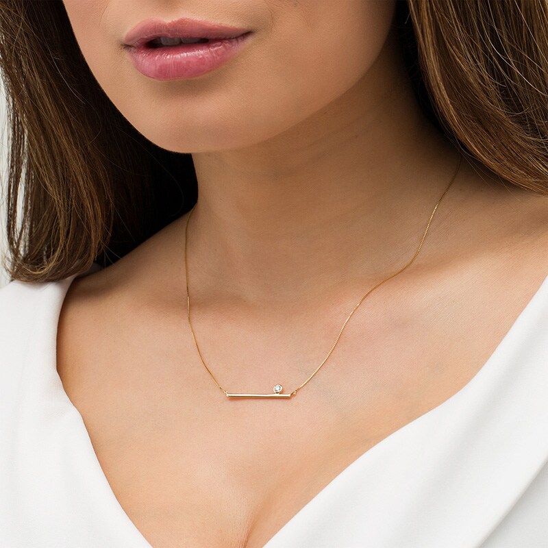 Main Image 3 of Previously Owned - Marilyn Monroe™ Collection 1/15 CT. Diamond Sideways Bar Necklace in 10K Gold - 16.5"