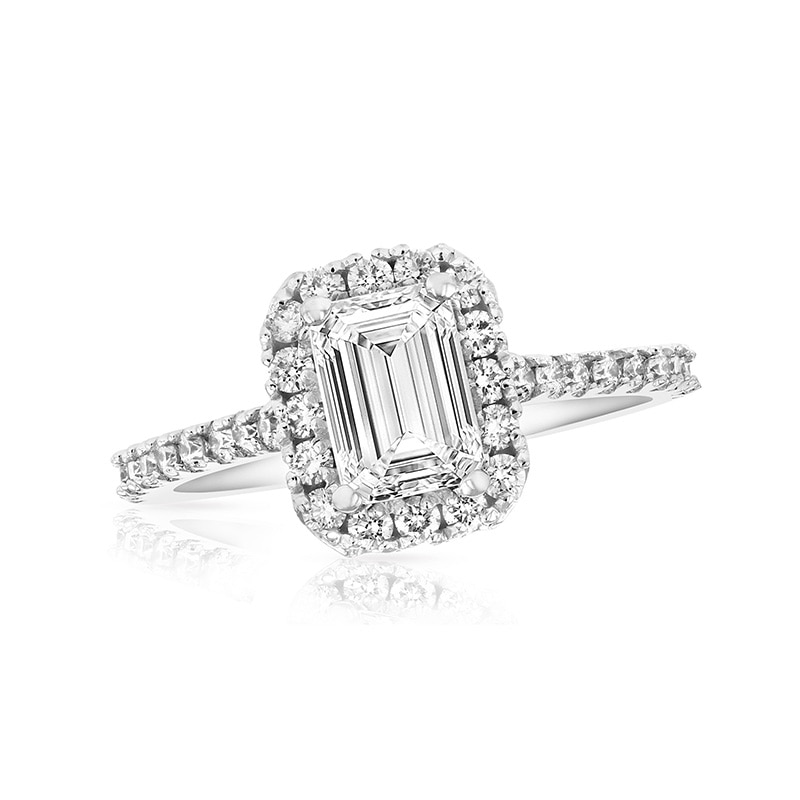 Main Image 1 of Previously Owned - 1-7/8 CT. T.W. Emerald-Cut Diamond Frame Engagement Ring in 14K White Gold