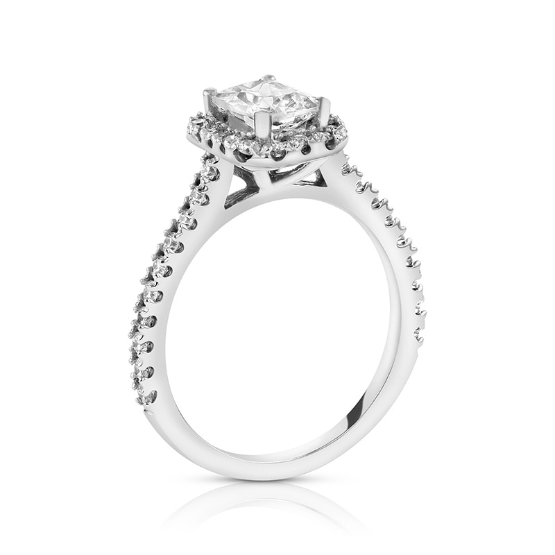 Main Image 2 of Previously Owned - 1-7/8 CT. T.W. Emerald-Cut Diamond Frame Engagement Ring in 14K White Gold