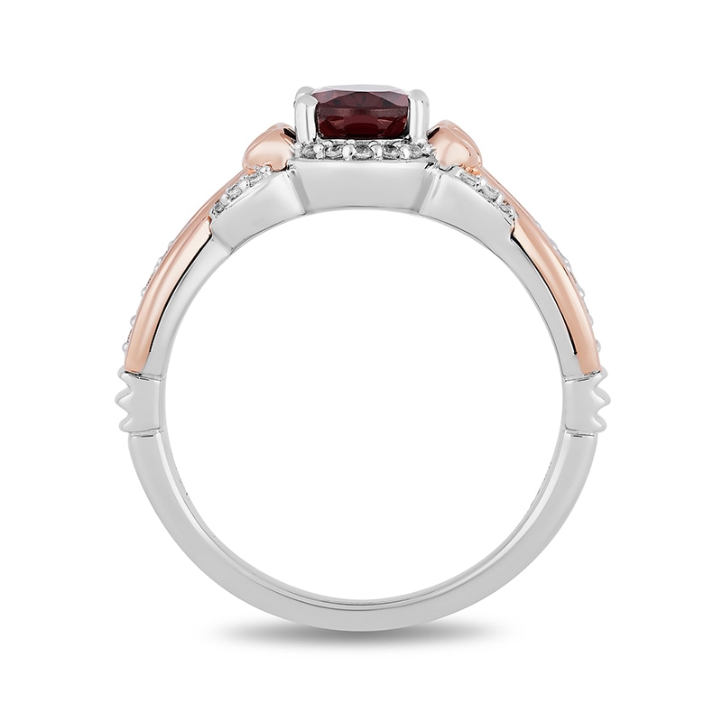Main Image 3 of Previously Owned - Enchanted Disney Snow White Garnet and 1/6 CT. T.W. Diamond Ring in Sterling Silver/10K Rose Gold
