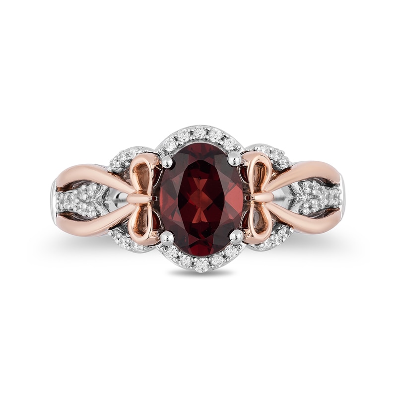 Main Image 4 of Previously Owned - Enchanted Disney Snow White Garnet and 1/6 CT. T.W. Diamond Ring in Sterling Silver/10K Rose Gold
