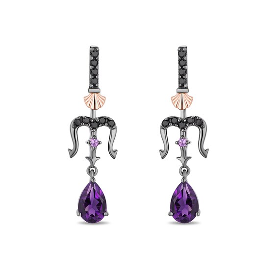 Previously Owned - Enchanted Disney Villains Ursula Amethyst and 1/6 CT. T.w. Black Diamond Earrings Sterling Silver