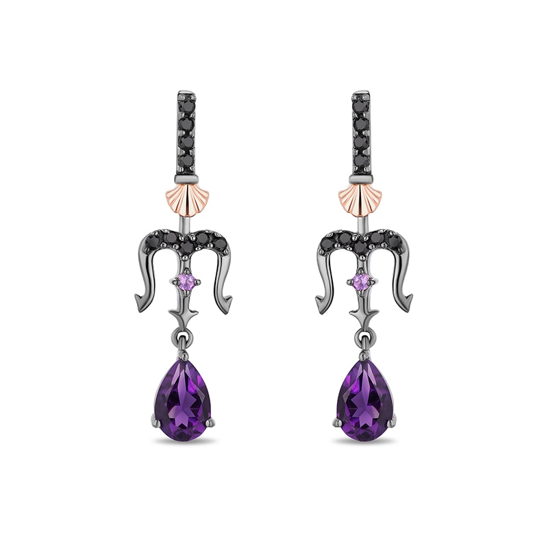 Main Image 1 of Previously Owned - Enchanted Disney Villains Ursula Amethyst and 1/6 CT. T.W. Black Diamond Earrings Sterling Silver