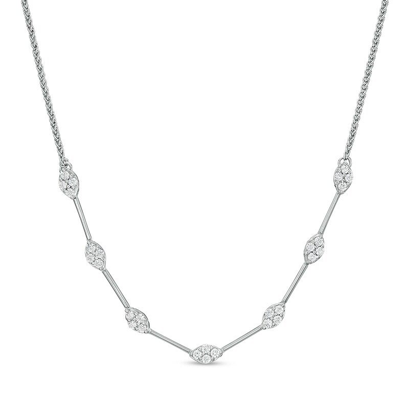 Main Image 1 of Previously Owned - Marilyn Monroe™ Collection 1/2 CT. T.W. Diamond Marquise Station Necklace in 10K White Gold