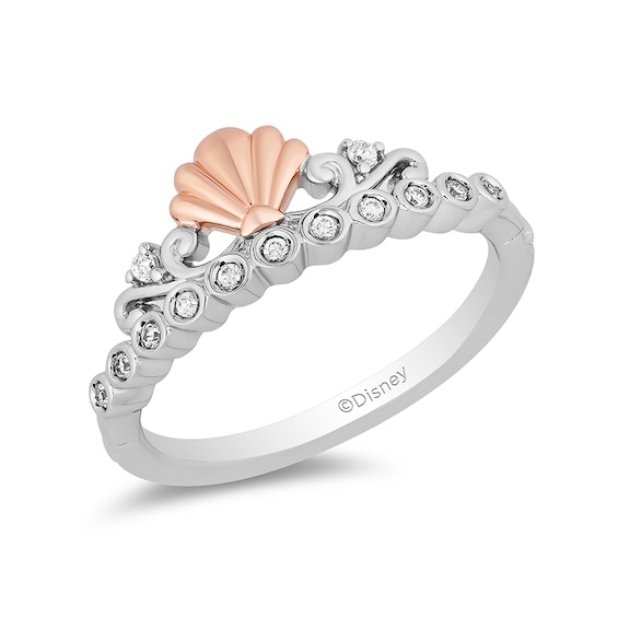 Previously Owned - Enchanted Disney Ariel 1/10 CT. T.w. Diamond Crown Ring in Sterling Silver and 10K Rose Gold