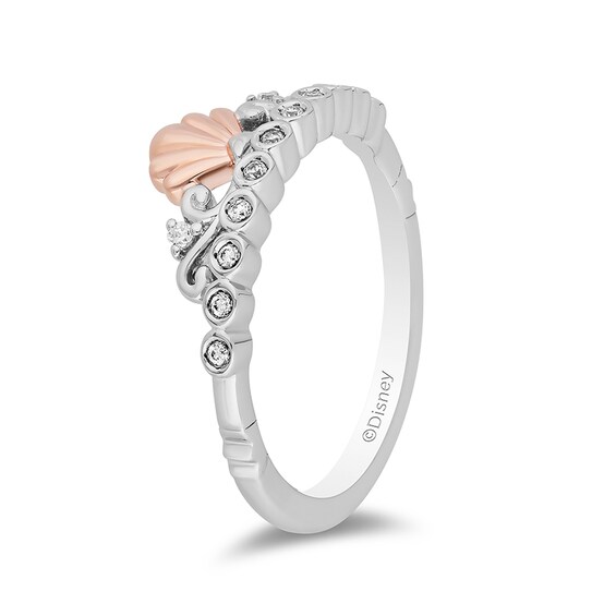 Previously Owned - Enchanted Disney Ariel 1/10 CT. T.w. Diamond Crown Ring in Sterling Silver and 10K Rose Gold