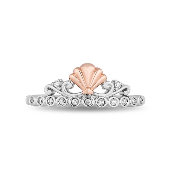 Previously Owned - Enchanted Disney Ariel 1/10 CT. T.w. Diamond Crown Ring in Sterling Silver and 10K Rose Gold