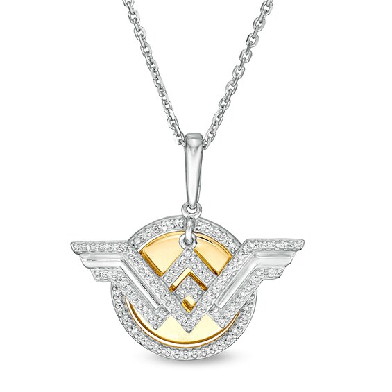 Previously Owned - Wonder Womanâ¢ Collection 1/10 CT. T.w. Diamond Symbol Disc Pendant in Sterling Silver and 10K Gold
