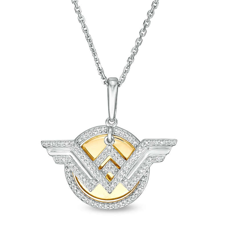 Main Image 1 of Previously Owned - Wonder Woman™ Collection 1/10 CT. T.W. Diamond Symbol Disc Pendant in Sterling Silver and 10K Gold