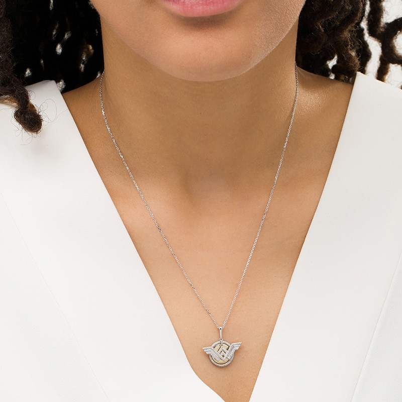 Main Image 2 of Previously Owned - Wonder Woman™ Collection 1/10 CT. T.W. Diamond Symbol Disc Pendant in Sterling Silver and 10K Gold