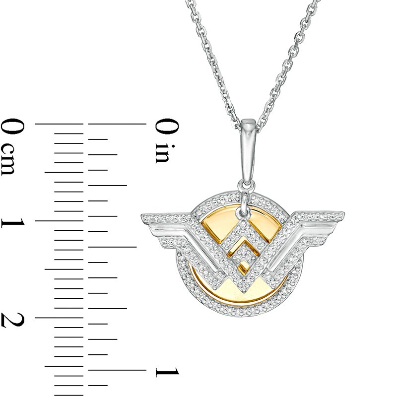 Main Image 4 of Previously Owned - Wonder Woman™ Collection 1/10 CT. T.W. Diamond Symbol Disc Pendant in Sterling Silver and 10K Gold
