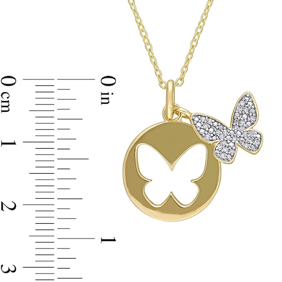 Previously Owned - 1/10 CT. T.w. Diamond Butterfly Cutout Disc Pendant in Sterling Silver with Yellow Rhodium