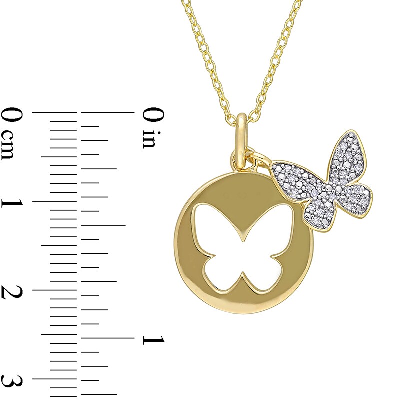 Main Image 3 of Previously Owned - 1/10 CT. T.W. Diamond Butterfly Cutout Disc Pendant in Sterling Silver with Yellow Rhodium