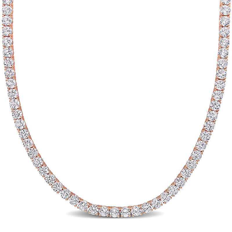 Main Image 1 of Previously Owned - 4.0mm Lab-Created White Sapphire Tennis Necklace in Sterling Silver with Rose Rhodium - 17"
