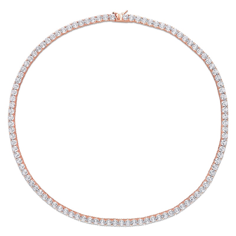 Main Image 3 of Previously Owned - 4.0mm Lab-Created White Sapphire Tennis Necklace in Sterling Silver with Rose Rhodium - 17"