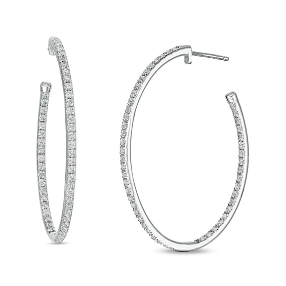 Previously Owned - 1-1/2 CT. T.w. Diamond Hoop Earrings in 10K White Gold