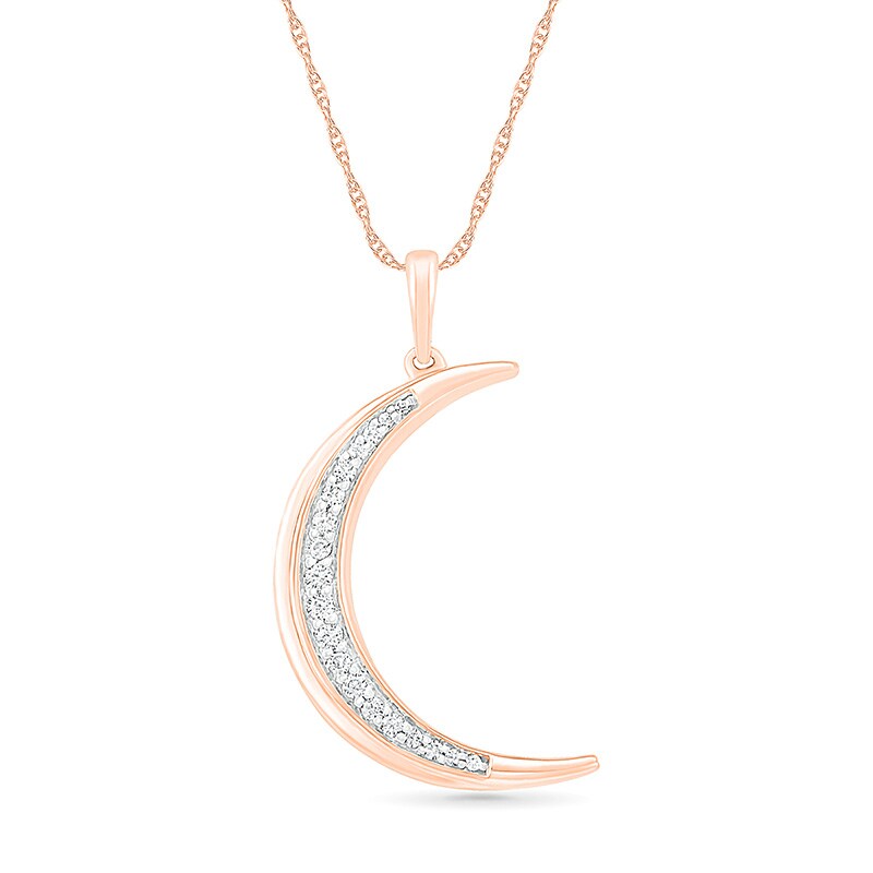 Main Image 1 of Previously Owned - 1/10 CT. T.W. Diamond Crescent Moon Pendant in 10K Rose Gold