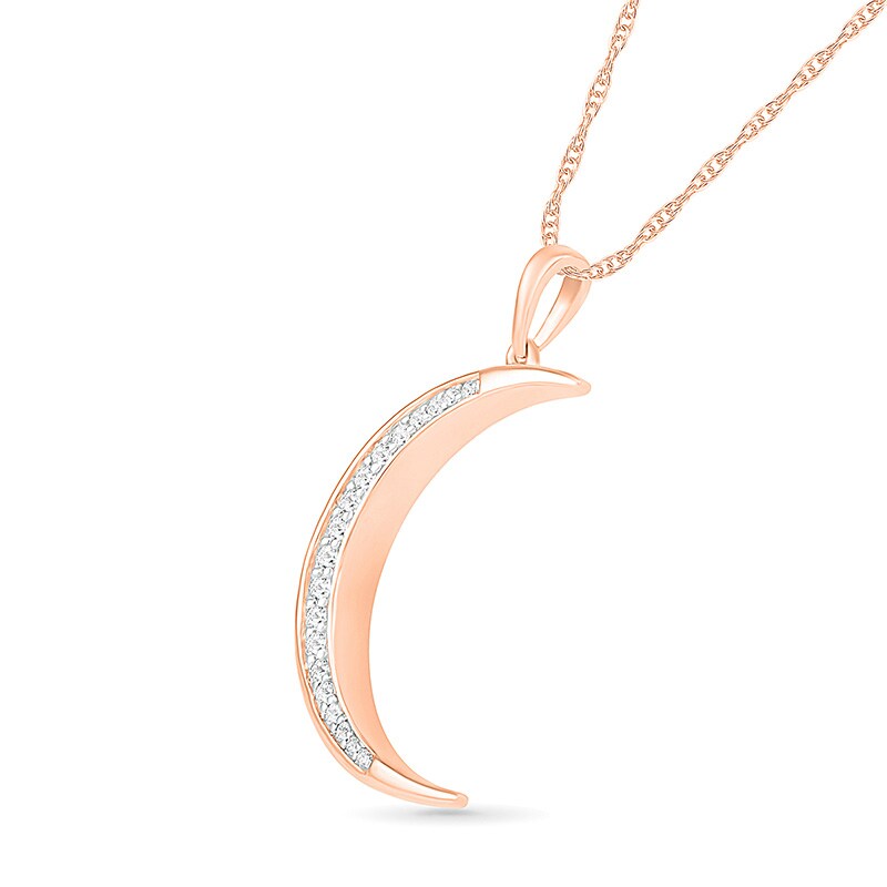 Main Image 2 of Previously Owned - 1/10 CT. T.W. Diamond Crescent Moon Pendant in 10K Rose Gold