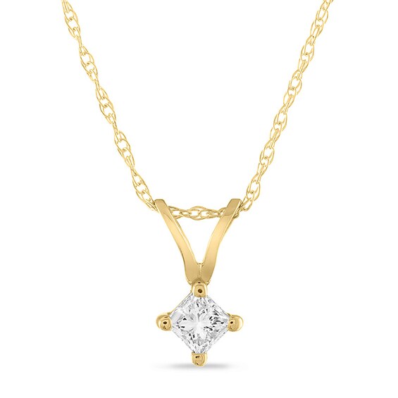Previously Owned - 1/6 CT. Princess-Cut Diamond Solitaire Pendant in 14K Gold (J/I3)