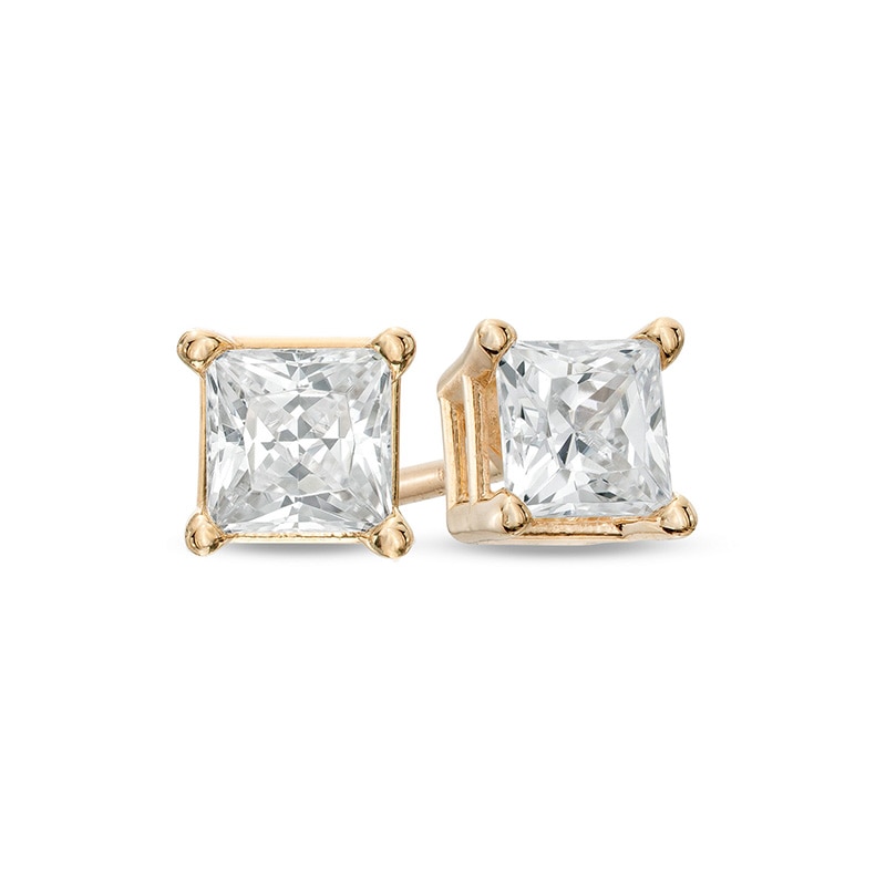 Main Image 1 of Previously Owned - 1/2 CT. T.W. Princess-Cut Diamond Solitaire Stud Earrings in 14K Gold (J/I3)