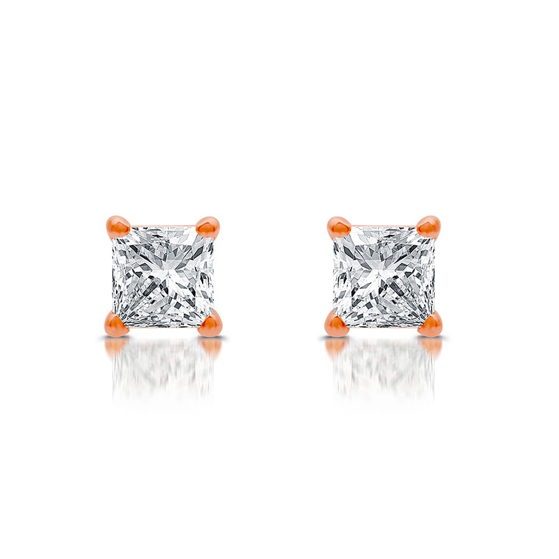 Previously Owned - 1/2 CT. T.W. Princess-Cut Diamond Solitaire Stud Earrings in 14K Rose Gold (J/I3)