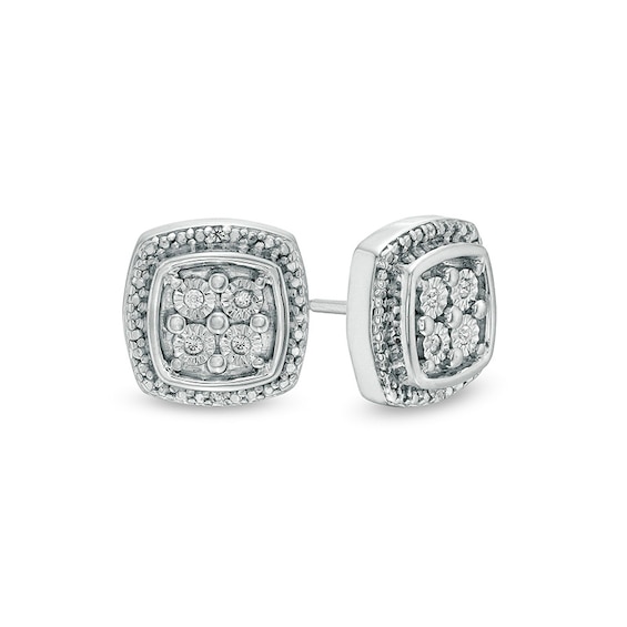 Previously Owned - 1/20 CT. T.w. Quad Diamond Frame Stud Earrings in Sterling Silver