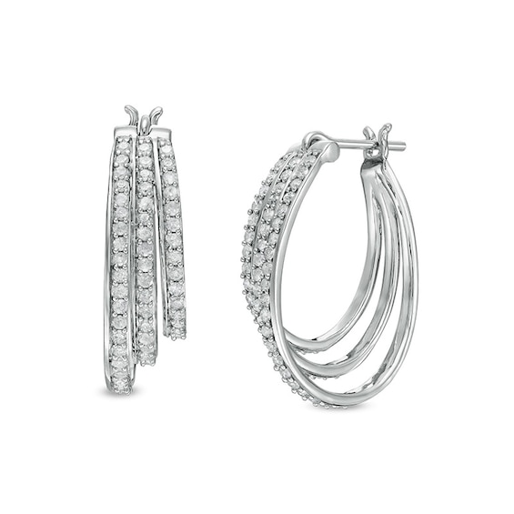 Previously Owned - 1 CT. T.w. Diamond Graduated Split Triple Row Hoop Earrings in 10K White Gold